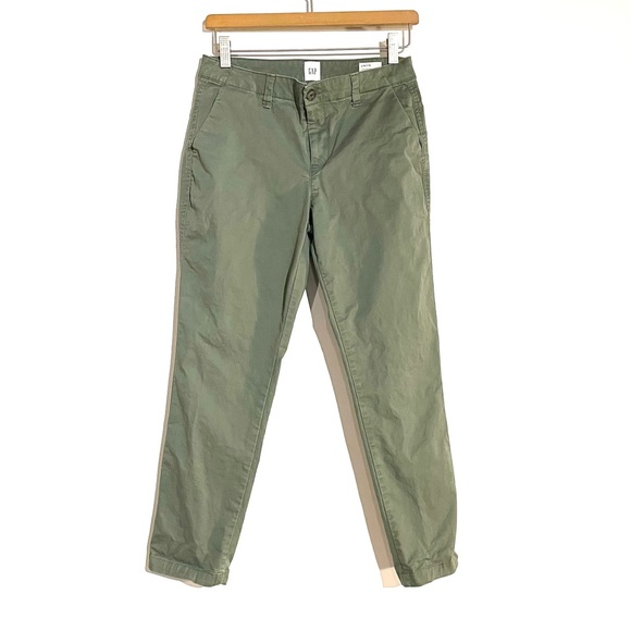 GAP Green Girlfriend Khaki Chino Cotton Pants 2 Petite Army Green - Picture 1 of 10